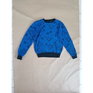 Vintage 90s Directions By Block Sweatshirt Womens S Blue Pizza Print *flaw